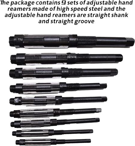 High Speed Steel Adjustable Blade Reamers, 9Pcs Adjustable Hand Reamers H4-H12, 11.75mm-29.5mm, High Speed Steel Straight Flutes Milling Cutter Tool in Saudi Arabia