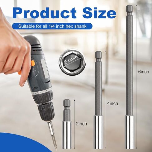 Rocaris 3 Pack 2/4/6 inch Strong Magnetic Drill Bit Extension Holder | 1/4" Hex Shank, S2 Steel Magnetic Screwdriver Extension for Impact Driver in Saudi Arabia