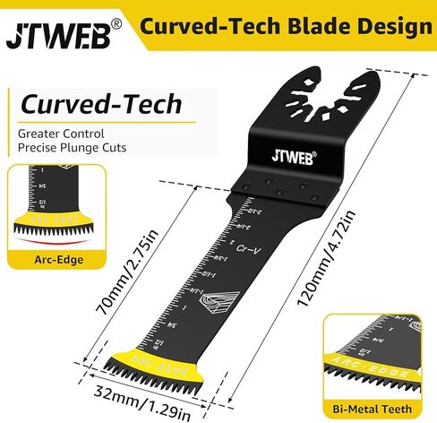 JTWEB 5 قطع من شفرات الأدوات المتأرجحة للأسنان اليابانية - شفرات متعددة الأدوات بحافة مقوسة طويلة جدًا للخشب والبلاستيك. مجموعات شفرات الأدوات المتعددة تناسب أدوات ديوالت وريوبي وغيرها من الأدوات المتأرجحة in Kuwait