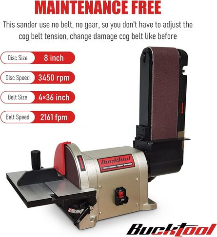 BUCKTOOL Bench Belt Sander with Rotating Base and Dust Collection Fitting, Belt Sander for Woodworking 4 in. x 36 in. Belt & 8 in. Disc Sander with 3/4HP Direct-drive Motor with Rotating Base, BD4801 in Kuwait