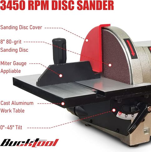 BUCKTOOL Bench Belt Sander with Rotating Base and Dust Collection Fitting, Belt Sander for Woodworking 4 in. x 36 in. Belt & 8 in. Disc Sander with 3/4HP Direct-drive Motor with Rotating Base, BD4801 in Kuwait