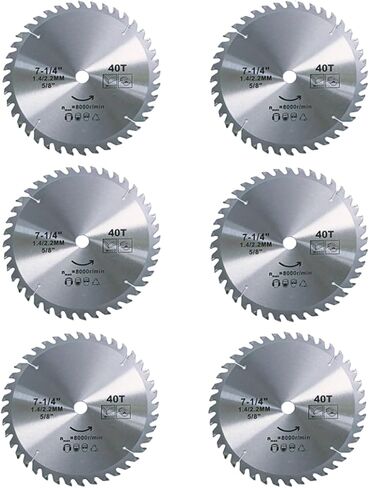 6-حزمة 7 1/4 شفرة منشار دائري 40 سن، 5/8 بوصة، شفرة منشار كربيد 7-1/4 لمناشير ميتري وشفرة منشار الطاولة، شق رفيع للخشب الرقائقي، MDF، OSB، مصفح in Kuwait