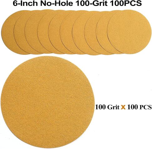 6-Inch No-Hole Hook and Loop Gold Sanding Discs 80-Grit, 100-Pack | 6" Random Orbital Sandpaper for Automotive and Woodworking in Saudi Arabia