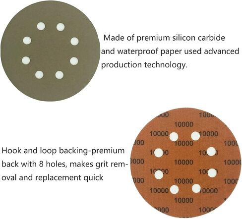 32pcs Sandpaper 8 Hole 5 inch Sanding Discs Hook and Loop 1500-10000 Grits Wet Dry Sandpaper with 2pcs Interface Pads for Random Orbital Sander Automotive Metal Polishing in Saudi Arabia