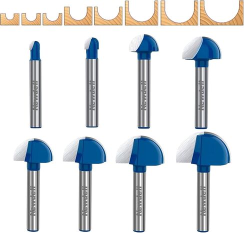 Newdeli 3Pcs Bowl and Tray Template Router Bit Set 1/4 Inch Shank Carbide Juice Groove Round Nose Router Bit with Bearing 1/2",3/4",1-1/8" Dish Carving Router Bits Wood Cutter in Saudi Arabia