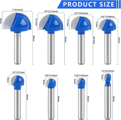 Newdeli 3Pcs Bowl and Tray Template Router Bit Set 1/4 Inch Shank Carbide Juice Groove Round Nose Router Bit with Bearing 1/2",3/4",1-1/8" Dish Carving Router Bits Wood Cutter in Saudi Arabia