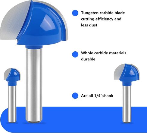 Newdeli 3Pcs Bowl and Tray Template Router Bit Set 1/4 Inch Shank Carbide Juice Groove Round Nose Router Bit with Bearing 1/2",3/4",1-1/8" Dish Carving Router Bits Wood Cutter in Saudi Arabia