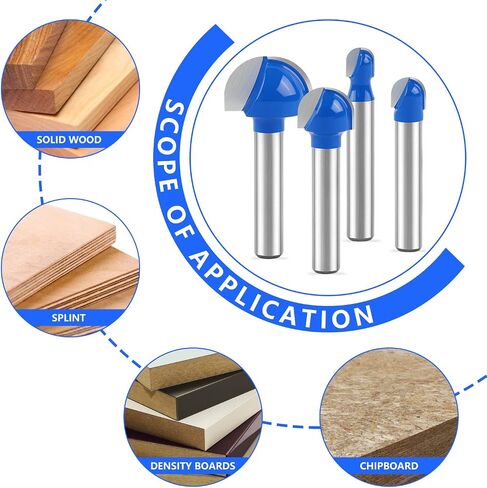 Newdeli 3Pcs Bowl and Tray Template Router Bit Set 1/4 Inch Shank Carbide Juice Groove Round Nose Router Bit with Bearing 1/2",3/4",1-1/8" Dish Carving Router Bits Wood Cutter in Saudi Arabia