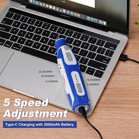 أداة دوارة لاسلكية APEXFORGE M4، بطارية قابلة لإعادة الشحن 4 فولت 2.0 أمبير، ظرف بدون مفتاح، 5 سرعات 25000 دورة في الدقيقة، شحن USB-C، 91 قطعة ملحقات، درع واقي، مثالية للصنفرة/النحت/الطحن والمزيد in Kuwait