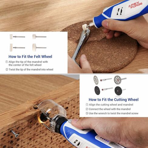 أداة دوارة لاسلكية APEXFORGE M4، بطارية قابلة لإعادة الشحن 4 فولت 2.0 أمبير، ظرف بدون مفتاح، 5 سرعات 25000 دورة في الدقيقة، شحن USB-C، 91 قطعة ملحقات، درع واقي، مثالية للصنفرة/النحت/الطحن والمزيد in Kuwait