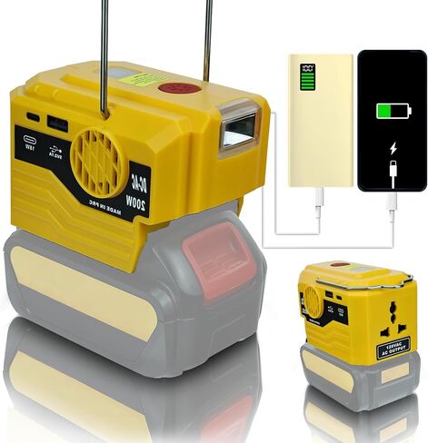 محول طاقة 200 واط لبطارية ديوالت 18 فولت/20 فولت/60 فولت، محول بطارية مع مخرج تيار متردد 110 فولت ~ 120 فولت، منفذ USB ونوع C، ضوء LED 280 لومن، مصدر طاقة للتخييم في الهواء الطلق والسفر في حالات الطوارئ (الأداة فقط) in Kuwait