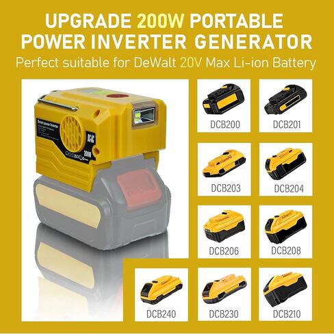 محول طاقة 200 واط لبطارية ديوالت 18 فولت/20 فولت/60 فولت، محول بطارية مع مخرج تيار متردد 110 فولت ~ 120 فولت، منفذ USB ونوع C، ضوء LED 280 لومن، مصدر طاقة للتخييم في الهواء الطلق والسفر في حالات الطوارئ (الأداة فقط) in Kuwait