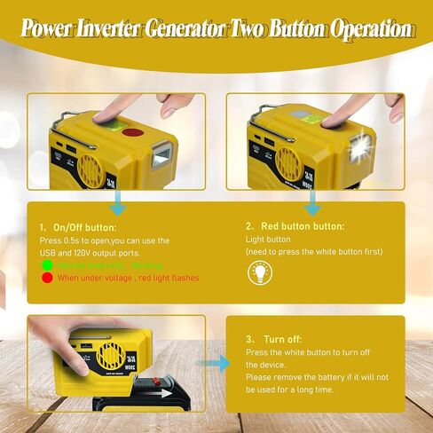 محول طاقة 200 واط لبطارية ديوالت 18 فولت/20 فولت/60 فولت، محول بطارية مع مخرج تيار متردد 110 فولت ~ 120 فولت، منفذ USB ونوع C، ضوء LED 280 لومن، مصدر طاقة للتخييم في الهواء الطلق والسفر في حالات الطوارئ (الأداة فقط) in Kuwait