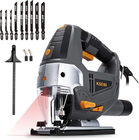 KSEIBI 714011 Jig Saw أداة آلة كهربائية سلكية 6.5A، مع ليزر وLED، 6 سرعات متغيرة، 9 شفرات خالية من الأدوات، ±45 درجة قطع مشطوف ومستقيم، 4 إعدادات مدارية، وسلك 8 أقدام - KST 110V in Kuwait