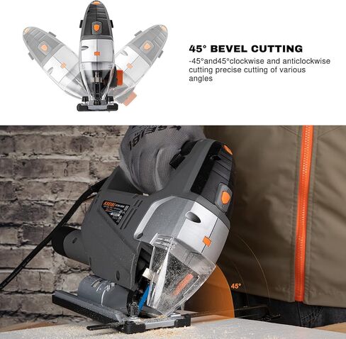 KSEIBI 714011 Jig Saw أداة آلة كهربائية سلكية 6.5A، مع ليزر وLED، 6 سرعات متغيرة، 9 شفرات خالية من الأدوات، ±45 درجة قطع مشطوف ومستقيم، 4 إعدادات مدارية، وسلك 8 أقدام - KST 110V in Kuwait