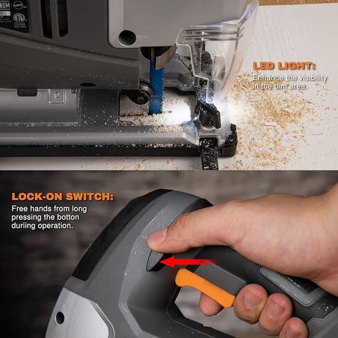 KSEIBI 714011 Jig Saw أداة آلة كهربائية سلكية 6.5A، مع ليزر وLED، 6 سرعات متغيرة، 9 شفرات خالية من الأدوات، ±45 درجة قطع مشطوف ومستقيم، 4 إعدادات مدارية، وسلك 8 أقدام - KST 110V in Kuwait