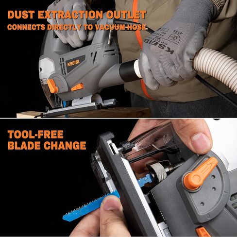 KSEIBI 714011 Jig Saw أداة آلة كهربائية سلكية 6.5A، مع ليزر وLED، 6 سرعات متغيرة، 9 شفرات خالية من الأدوات، ±45 درجة قطع مشطوف ومستقيم، 4 إعدادات مدارية، وسلك 8 أقدام - KST 110V in Kuwait