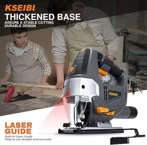 KSEIBI 714011 Jig Saw أداة آلة كهربائية سلكية 6.5A، مع ليزر وLED، 6 سرعات متغيرة، 9 شفرات خالية من الأدوات، ±45 درجة قطع مشطوف ومستقيم، 4 إعدادات مدارية، وسلك 8 أقدام - KST 110V in Kuwait