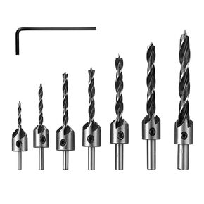 JuWangYing 7 قطع مجموعة لقم الثقب الغاطسة، لقم حوض مضادة، لقم حوض عداد من الفولاذ عالي الكربون لأعمال النجارة ومخرطة الثقب، مع 1 × مفتاح ربط سداسي in Kuwait