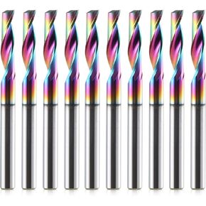 HOZLY CNC Single Flute Router Bits 1/8 Inch Shank,1/8 Inch Cutting Dia,15mm（3/5"） Cutting Length,Solid Tungsten Carbide Alloy End Mill, DLC Coating Milling Cutter for Aluminium,Pack of 10