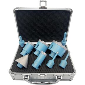Diamond Core Drill Bits Kit - JeeynoTols 9pcs Tile Hole Saw Kit (6/6/25/35/50/65mm Drill Bit+2" Beveling Chamfer Bit+Adapter) for Porcelain Ceramic Tile Marble Granite Quartz 5/8-11 Thread