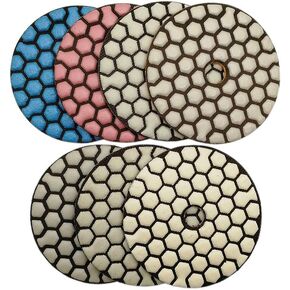 SHDIATOOL 5 Inch Dry Diamond Polishing Pads, 50 Grit Resin Bond Grinding Discs for Granite, Marble, Quartz & Stone Countertops, Hook and Loop Sanding Pads for Angle Grinder Polisher, 7-Pack in Kuwait