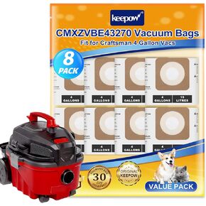 KEEPOW Shop Vac Bags Compatible with Craftsman 4 Gallon Wet/Dry Vacuum & for Dewalt DXV04T 4 Gallon Vac, shop vac accessories, Replacement Part# CMXZVBE43270 43270 (8 Pack)