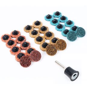 أقراص حبيبات خشنة/متوسطة/ناعمة غير منسوجة مقاس 1 بوصة، أقراص تكييف وتلميع الأسطح مع مغزل لتنظيف المعادن وإزالة الصدأ والطلاء بسرعة 30 قطعة in Kuwait