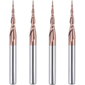 Spetool 4Pcs Tapered Ball Nose End Mill 1/4" Shank with 1.0mm Diameter (0.5mm Radius) Ball tip 4.82 Deg for CNC Router 3D Engraver Carving Bits in Kuwait