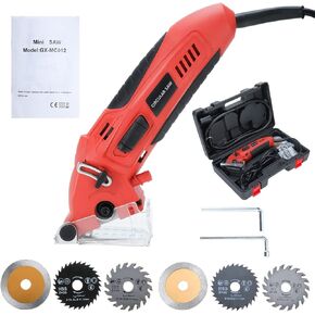 Mini Circular Saw Set Professional Multifunctional Circular Saw Machine Set 400W High Powered Compact Circular Saw with Tool Box, 6 Carbide Tipped Blades for Cutting Wood,Plastic,Tile,Metal
