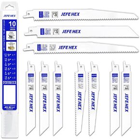مجموعة شفرات المنشار الترددية المكونة من 10 قطع من JEFE HEX، مجموعة شفرات منشار الكوبالت ثنائية المعدن مقاس 6 إلى 9 بوصة، قطع معدنية شديدة التحمل، تقليم الخشب ومتعددة الأغراض in Kuwait