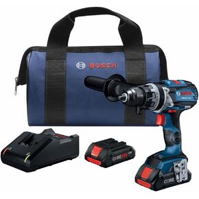 Bosch GSB18V-755CB25 18V EC فرش متصل - جاهز للقوة الغاشمة 1/2 بوصة. طقم المثقاب المطرقي/المفك مع (2) بطاريات CORE18V
