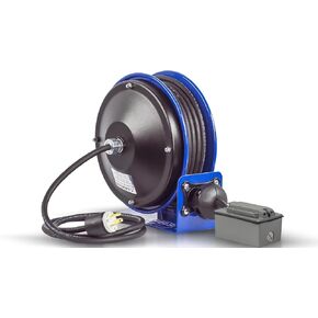 Coxreels PC10-3012-A Compact Power Cord Reel, PC10 Series 12/3 x 30’ Single INDL - Space-Saving Design with Easy-Access Cover and Spring Motor - Heavy-Duty Steel Construction, Made in the USA, Blue