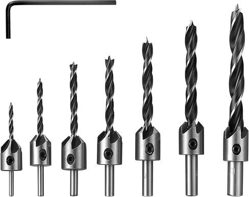 JuWangYing 7 قطع مجموعة لقم الثقب الغاطسة، لقم حوض مضادة، لقم حوض عداد من الفولاذ عالي الكربون لأعمال النجارة ومخرطة الثقب، مع 1 × مفتاح ربط سداسي in Kuwait
