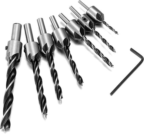 JuWangYing 7 قطع مجموعة لقم الثقب الغاطسة، لقم حوض مضادة، لقم حوض عداد من الفولاذ عالي الكربون لأعمال النجارة ومخرطة الثقب، مع 1 × مفتاح ربط سداسي in Kuwait