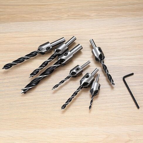 JuWangYing 7 قطع مجموعة لقم الثقب الغاطسة، لقم حوض مضادة، لقم حوض عداد من الفولاذ عالي الكربون لأعمال النجارة ومخرطة الثقب، مع 1 × مفتاح ربط سداسي in Kuwait