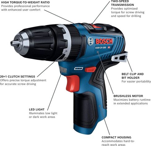 Bosch GSB12V-300B22 12V Max Brushless 3/8 In. Hammer Drill/Driver Kit with (2) 2.0 Ah Batteries in Saudi Arabia