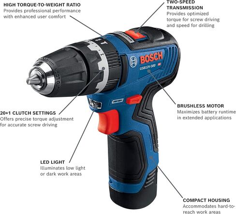 Bosch GSB12V-300B22 12V Max Brushless 3/8 In. Hammer Drill/Driver Kit with (2) 2.0 Ah Batteries in Saudi Arabia