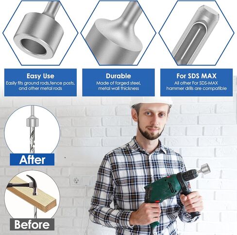 SDS Plus Ground Rod Driver for All SDS Plus Hammer Drills Steel, Heavy Duty SDS Plus Ground Rod Bits Driver Socket for Rotary Hammer Drill (Flat) in Kuwait