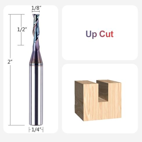 SpeTool 1/8 بوصة Upcut CNC Router Bits 1/4 بوصة عرقوب مع طلاء طويل جدًا، طول القطع 1/2 بوصة 2 بوصة OVL Solide Carbide End Mill Slot Wood Carving Tool in Saudi Arabia