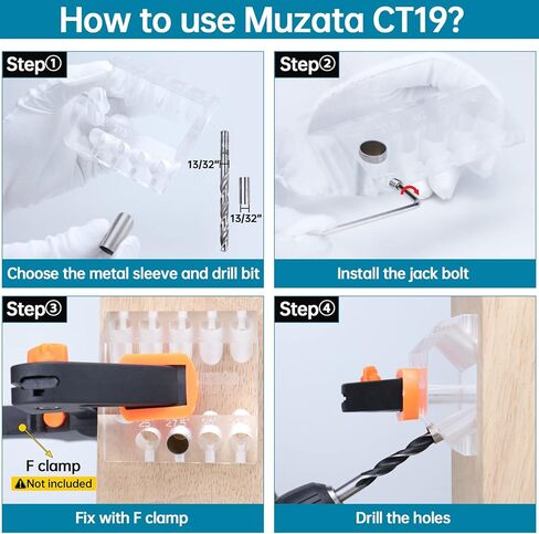 Muzata ترقية دليل الحفر متعدد الزوايا يناسب 25 30 35 40 45 90 درجة عدة درابزين كابل درج مرئي قالب رقصة 4 أحجام دليل المسار لعمود خشبي بفتحة مستقيمة وزاوية CT19 CT1 in Kuwait
