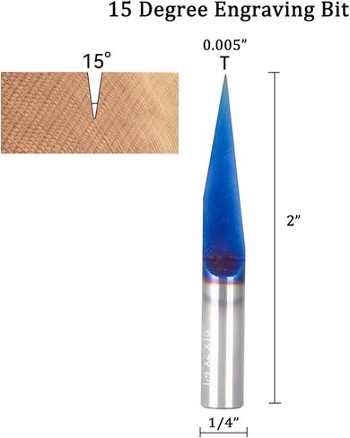 Jiiolioa V1151 15 درجة نقش 0.005 (0.1 مم) طرف مع 1/4 عرقوب لقمة توجيه من الكربيد الصلب 1/4 بوصة × 2 بوصة in Kuwait