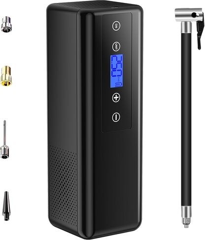 منفاخ إطارات محمول - ضاغط هواء لاسلكي بقوة 150 رطل لكل بوصة مربعة مع مقياس ضغط رقمي وإضاءة LED، ضاغط هواء محمول للسيارات وسيارات الدفع الرباعي والدراجات والدراجات النارية والكرات in Kuwait