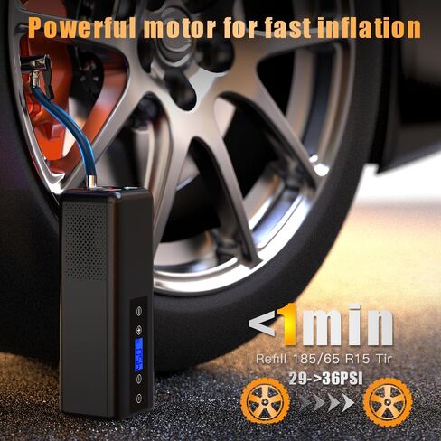 منفاخ إطارات محمول - ضاغط هواء لاسلكي بقوة 150 رطل لكل بوصة مربعة مع مقياس ضغط رقمي وإضاءة LED، ضاغط هواء محمول للسيارات وسيارات الدفع الرباعي والدراجات والدراجات النارية والكرات in Kuwait