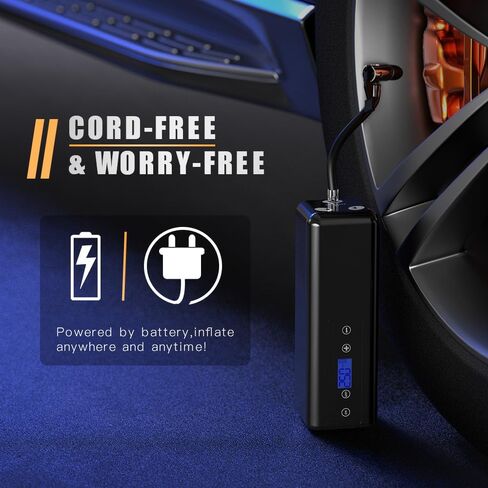 منفاخ إطارات محمول - ضاغط هواء لاسلكي بقوة 150 رطل لكل بوصة مربعة مع مقياس ضغط رقمي وإضاءة LED، ضاغط هواء محمول للسيارات وسيارات الدفع الرباعي والدراجات والدراجات النارية والكرات in Kuwait