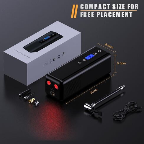 منفاخ إطارات محمول - ضاغط هواء لاسلكي بقوة 150 رطل لكل بوصة مربعة مع مقياس ضغط رقمي وإضاءة LED، ضاغط هواء محمول للسيارات وسيارات الدفع الرباعي والدراجات والدراجات النارية والكرات in Kuwait