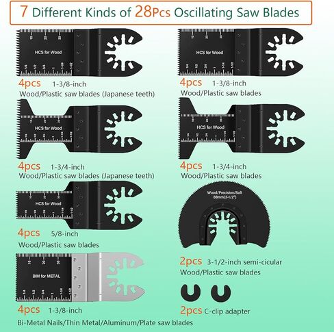 Oscillating Saw Blades Kit 28Pcs Professional Universal Multitool Blades for Wood Plastics Metal Fit Quick Release Multi Tool Blades Kits All Purpose Cutting Coping Tools in Kuwait