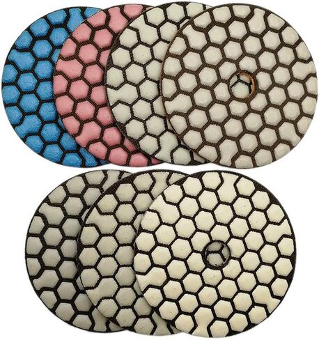 SHDIATOOL 5 Inch Dry Diamond Polishing Pads, 50 Grit Resin Bond Grinding Discs for Granite, Marble, Quartz & Stone Countertops, Hook and Loop Sanding Pads for Angle Grinder Polisher, 7-Pack in Kuwait