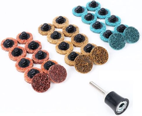 أقراص حبيبات خشنة/متوسطة/ناعمة غير منسوجة مقاس 1 بوصة، أقراص تكييف وتلميع الأسطح مع مغزل لتنظيف المعادن وإزالة الصدأ والطلاء بسرعة 30 قطعة in Kuwait