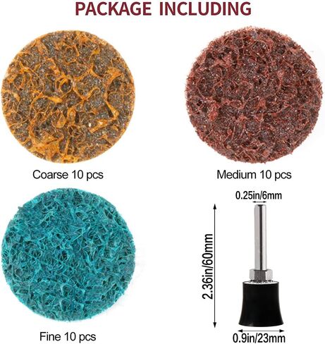 أقراص حبيبات خشنة/متوسطة/ناعمة غير منسوجة مقاس 1 بوصة، أقراص تكييف وتلميع الأسطح مع مغزل لتنظيف المعادن وإزالة الصدأ والطلاء بسرعة 30 قطعة in Kuwait